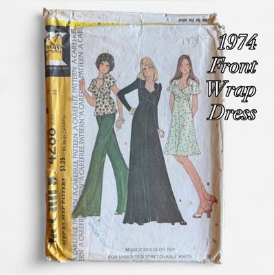 McCall s 4288 Sewing Pattern Part CUT SZ 14 B36 Dress VTG 74 long ribbon wrap 