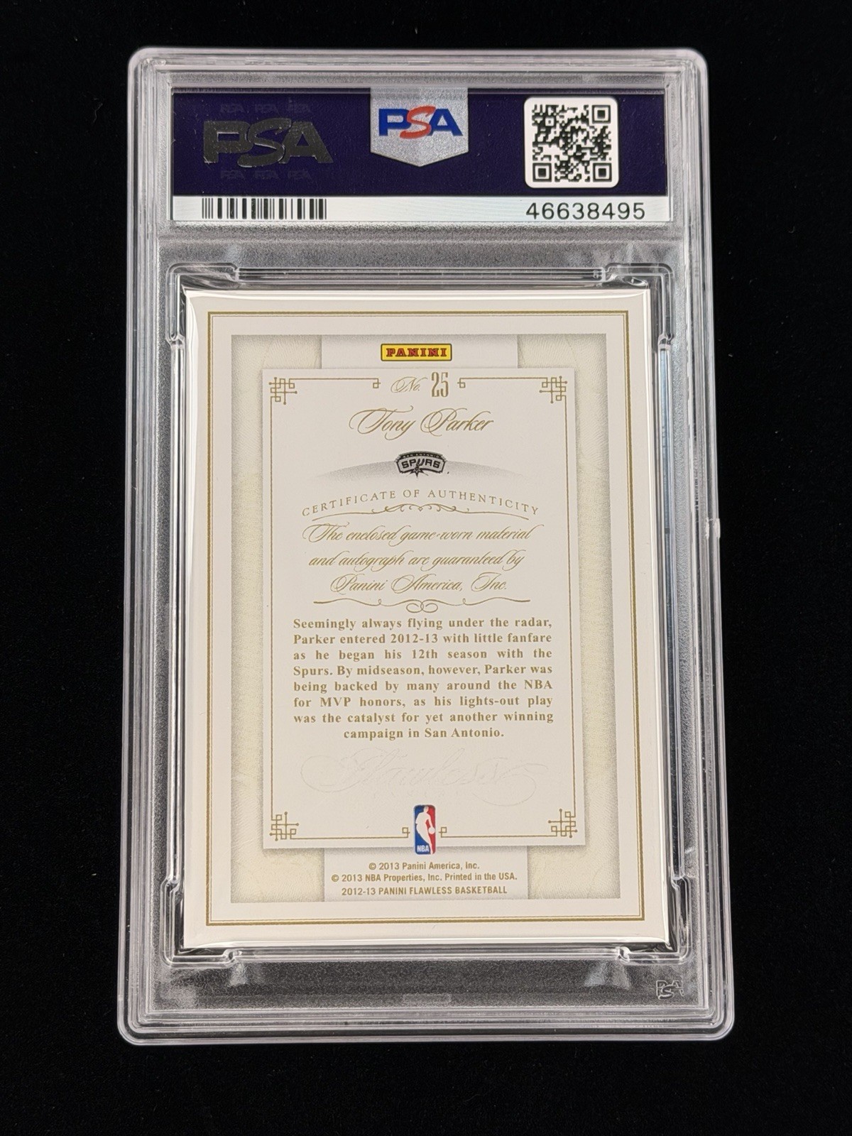 2012 Panini Flawless Tony Parker SPURS Rookie Patch Autograph 04/25 PSA 8 AUTO 9 view 5