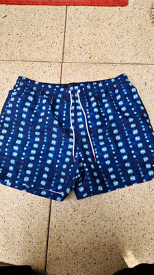 Tommy Hilfiger Herren Badeshorts Slim Fit 2XL blau geometrisch Mesh-Futter