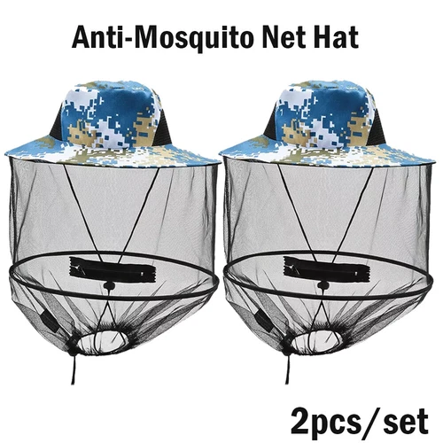 2X Anti-Mosquito Bug Bee Insect Head Net Hat Cap Sun Protection Fishing Hiking B