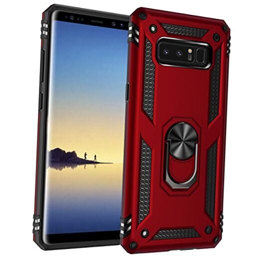 Military Grade Drop Impact Case for Galaxy Note 8 with 360 Metal Ring Red