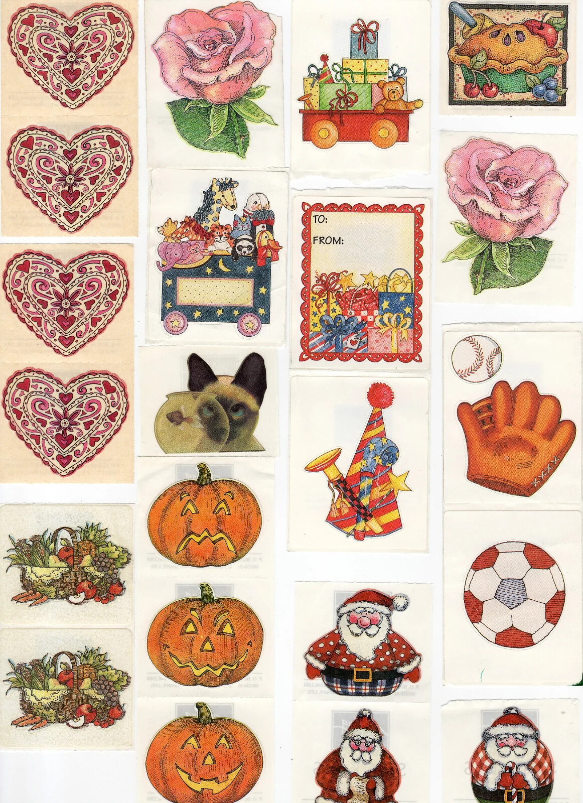 Sticker Rau Lang Vintage 1980's RA Lang Stickers Hearts Roses Kitten Birthday Sports | eBay
