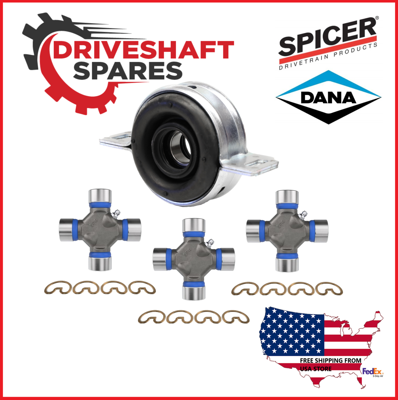 Driveshaft Parts Driveshaft Support Bearing & Spicer U-Joints Set for Toyota Tacoma 2005-2015, Universal Joints - Canada