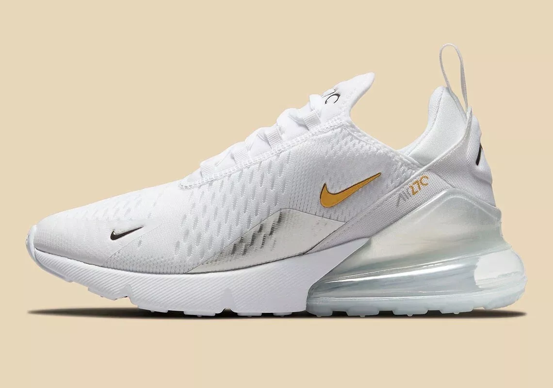 Women s Nike Air Max 270 ESS White Metallic Gold Silver DM3080 100