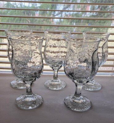 Vintage Libbey Chivalry Tulip 5 Clear Water Goblets 6.125''H