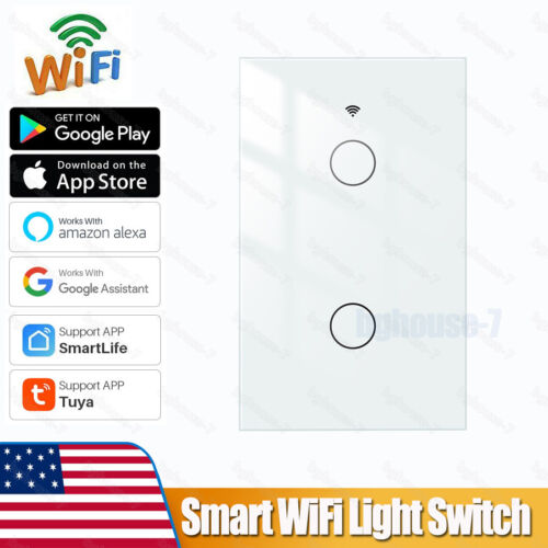 2 Gang WiFi Smart Light Switch Wall Touch Glass Panel work with Alexa Google APP