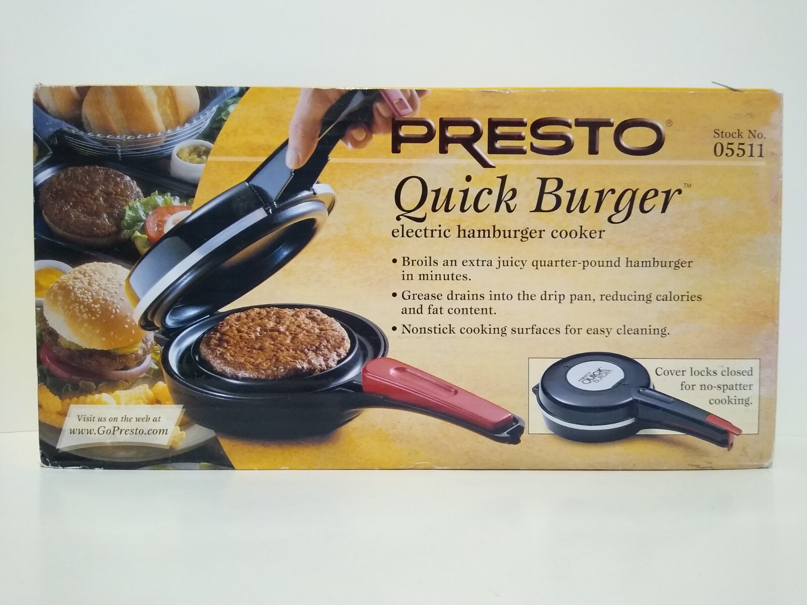 Presto Quick Burger Electric Hamburger Cooker Open Box 05511 2008 Model