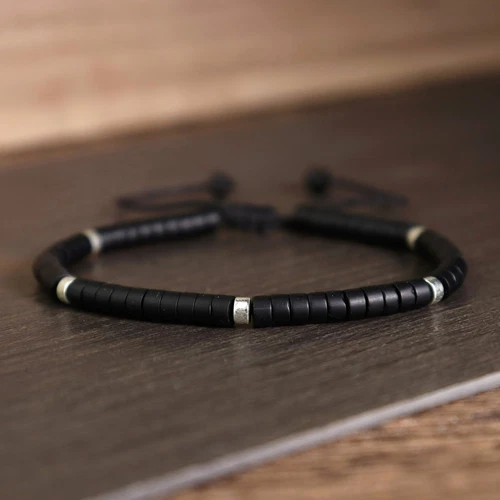 Natural 2x4mm Black Onyx Matte Stone Dainty Bracelet Black Gemstone Bracelet - Picture 2 of 4