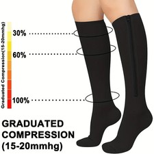 3 Pairs Copper Compression Socks Zipper Closed Toe Women Men knee High stocking