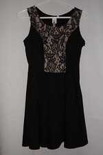 Women's Black Tan Knit Dress Size M Lace Trim