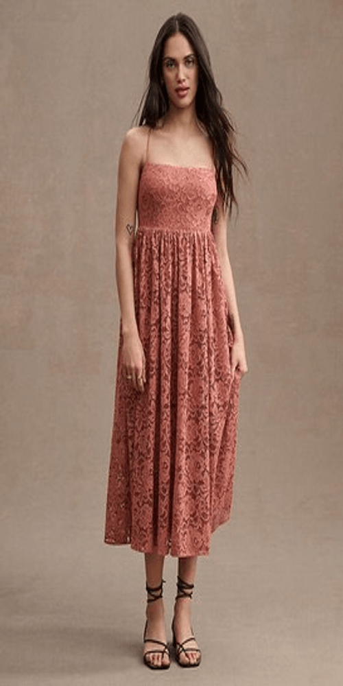 shirred lace dress Buongiorno Bella Shirred Lace Up Mini Dress Floral Red main image 1