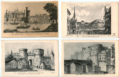 6 old postcards Paris after engravings