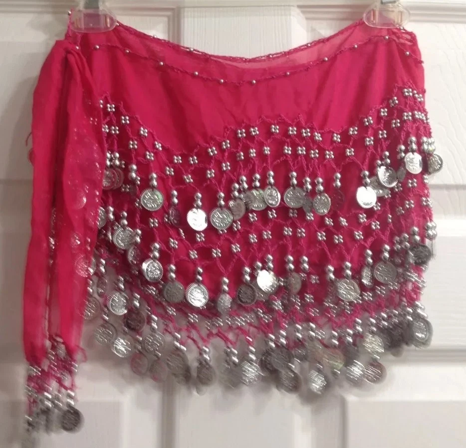 Rosa Danza del Vientre Falda de Cadera Bufanda Envoltura Monedas de Plata Disfraz de Bailarina HALLOWEEN Foto 3 de 4