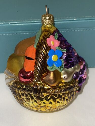 Rare Kurt Adler Polonaise Blown Glass Ornament Signed Fruit / Flower Basket - Picture 1 of 8