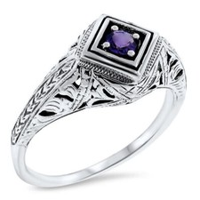 GENUINE AMETHYST 925 STERLING SILVER DECO ANTIQUE STYLE FILIGREE RING    515