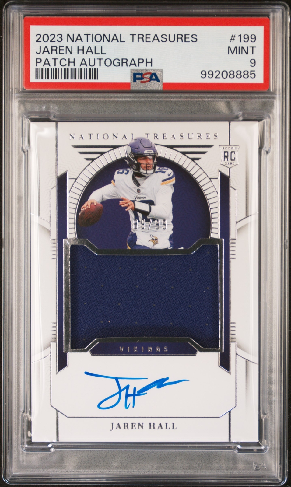 2023 Panini National Treasures #199 Jaren Hall Rookie Patch Auto RPA /99 PSA 9