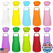 MEOGETY Kids Apron and Chef Hat Set Bulk Children’s Bib with 2 Pockets Adjust