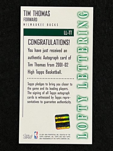 2001-02 Topps High Topps Lofty Lettering Auto #LL-TT Tim Thomas - Picture 2 of 2