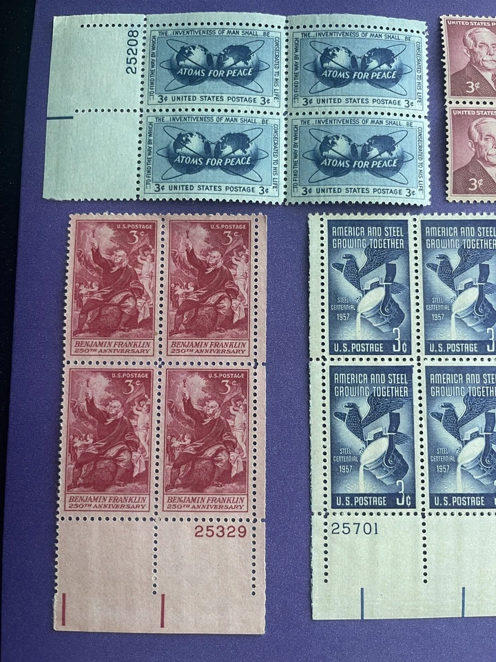 US 3 Cents 6 Block Of 4 Stamps,1953-1959, MNH With Original Glue - Image 2 of 4