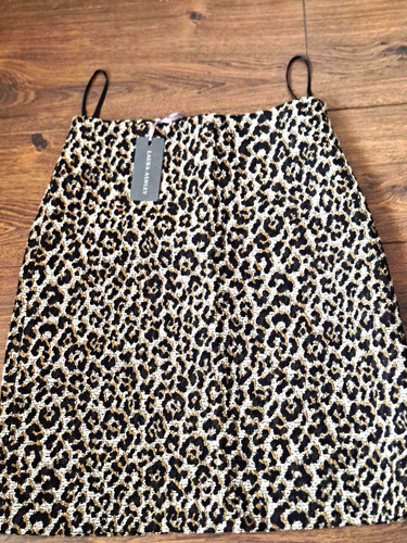 Laura Ashley, Vintage Laura Ashley Size 8 Black/Beige/Mustard Leopard Mini Skirt MMS-943A81LP