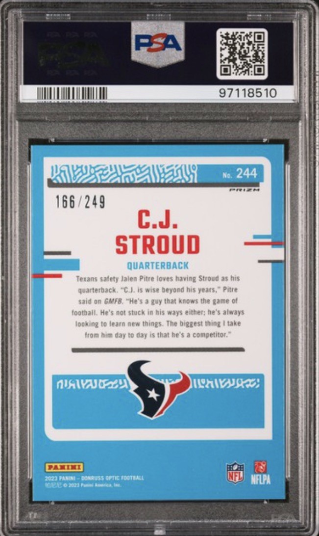 2023 Donruss Optic Orange #244 CJ Stroud Rated Rookie /249 PSA 10 GEM view 2
