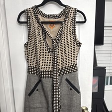 Tory Burch Sheath Dress 6 Sleeveless Round Neck Knee Geometric Beige Black