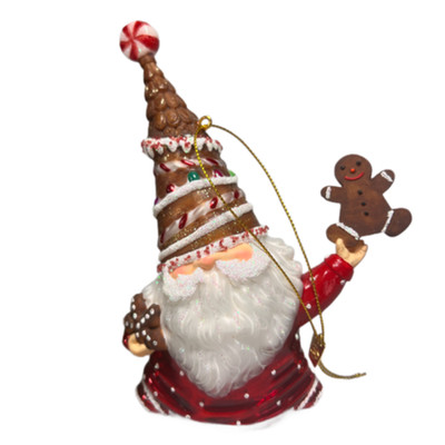 Kurt Adler Noble Gems Gingerbread Gnome Ornament Peppermint Topped Hat Sweets 6''