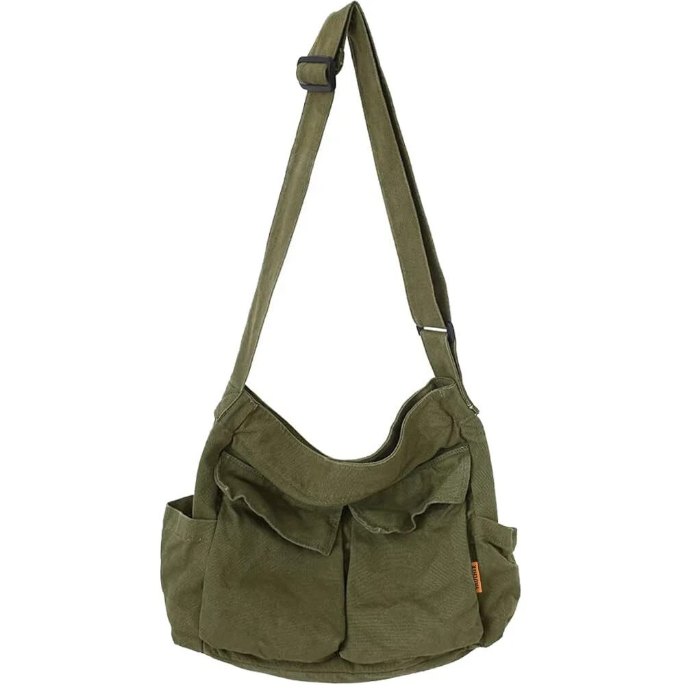 Canvas Messenger Bag Large Crossbody Bag with Multiple Pockets Casual Tote Bag