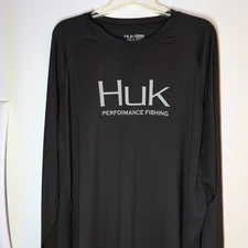 HUK Fishing Long Sleeve Stretch Performance Mens Black Shirt Sz XXLarge 
