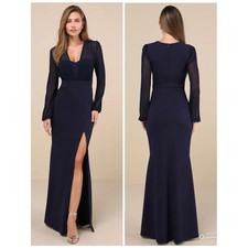 Lulus Large Omnia Navy Blue Long Sleeve Maxi Dress NWT Formal Party