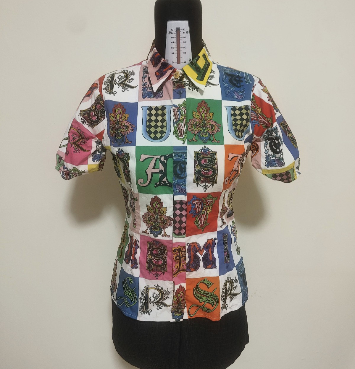 Versace Shirt Gothic Baroque Alphabet Print Multicolor Cotton 40 IT S A81535S