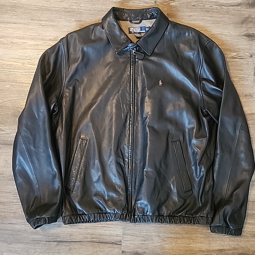 Polo Ralph Lauren giacca pelle morbida burrosa nera pony grande classica preppy