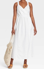 NEW Universal Thread White Linen Blend Cross Back Maxi Dress Size SMALL