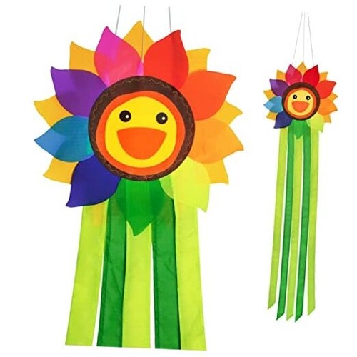 Smiling Sunflower Rainbow Windsock Hanging Décor Outdoor Windsock for Garden