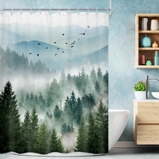 Green Mountain Shower Curtain Narrow Rv Small Nature Woods Rustic 48x72 Inch