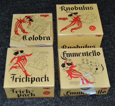 4 Knobelspiele Geduldspiele von HABA Colobra Knobulus Trickpack Emmentello