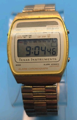 Vtg Texas Instruments Digital Chronograph Watch Gold Tone Speidel Band - Working