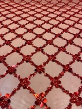 Red Sequin Beaded Lattice Mesh Fabric Luxury Embroidered Tulle Dresses