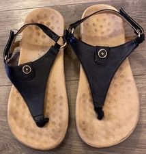 Athlefit Women's Orthopedic Arch Support Sandals Blk Comfortable Thong T-Strap 6