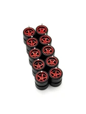 5x Red Advan V2 13/13mm DEEP DISH Wheels Rubber Tires for 1/64 H0T Wheelz Cars