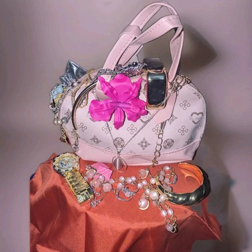 Pink Tone Estate Costume Jewelry Lot w/ Purse Wearable Vintage to Modern Mix