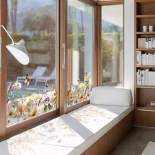 Autumn Watercolor Window Decals, Double-Sided Floral Window Border Sticker Cling