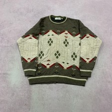 Vintage abstract knitted jumper Patterned Grandad knit sweater Men's L