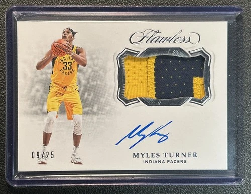 MYLES TURNER 2018-19 PANINI FLAWLESS HORIZONTAL GAME-WORN PATCH AUTO 9/25 PACERS