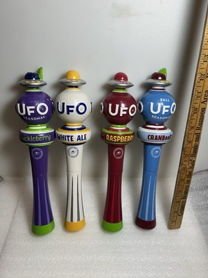 UFO BEER COMPANY 4 UNFILTERED OFFERINGS U.F.O. beer tap handles. MASSACHUSETTS