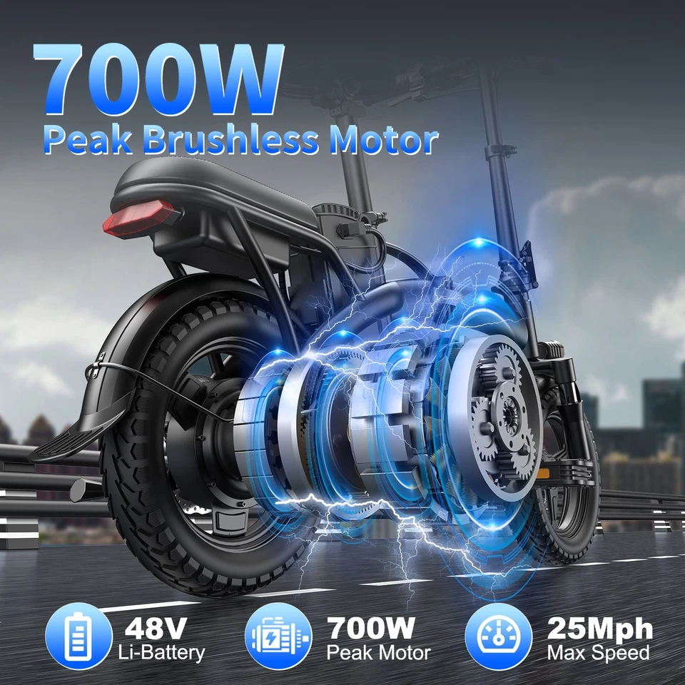 Electric Bike for Adults and Teens 700W 14" Folding E bike with 48V 10Ah Battery - Image 4 of 4