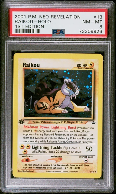 PSA 8 NM-MT 2001 NEO REVELATION RAIKOU HOLO 13/64 1ST EDITION POKEMON