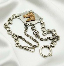 Vintage Brass Silvertone Metal Horse Head Pocket Watch Chain