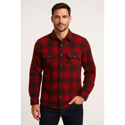 Arrow Shirt Men XL Red Green Wool Tartan Flannel Plaid Lumberjack Cabincore VTG