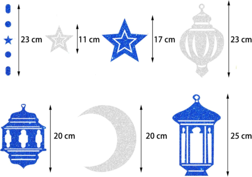 Blue-Silver Ramadan Star-Moon Party-Decorations Garland - 12Pcs Twinkle Little S - Picture 2 of 12